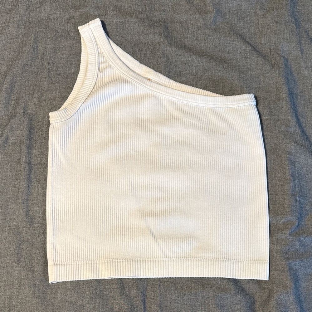 Boot Barn Chic One-Shoulder Cream Ribbed Tank Top